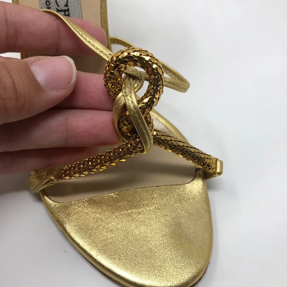 Jimmy Choo Stilletto Heels Womens 35.5 US 5.5 Leather‎ Gold Strappy Slingback